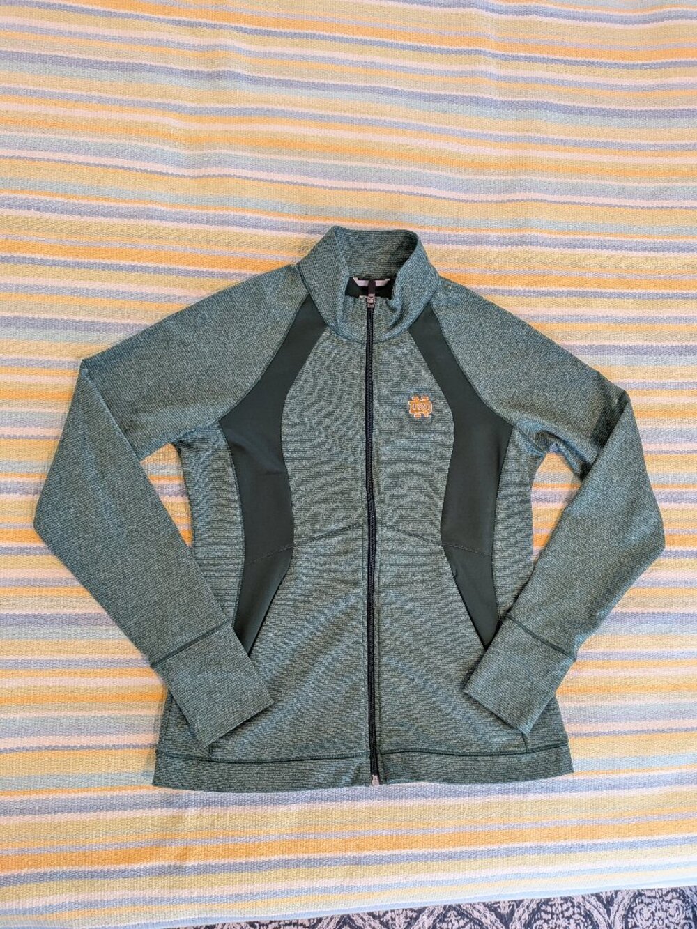 ⭐ Notre Dame Cutter & Buck Green Striped zip up jacket size small